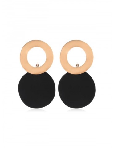Alloy Circle Stud Drop Earrings - Black