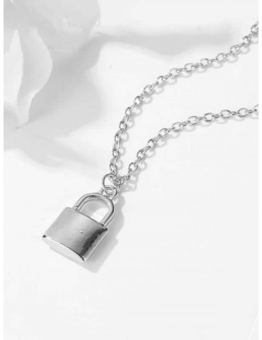 Brief Lock Pendant Necklace - Silver