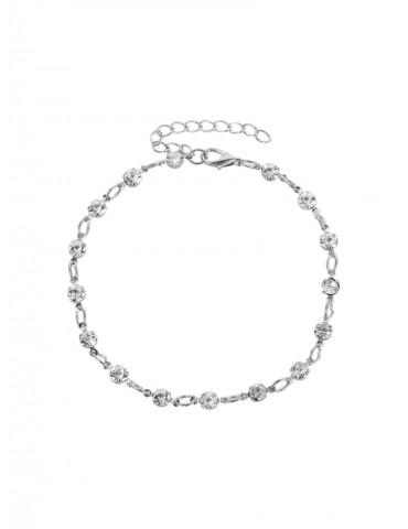 Beach Rhinestone Round Chain Anklet - Silver
