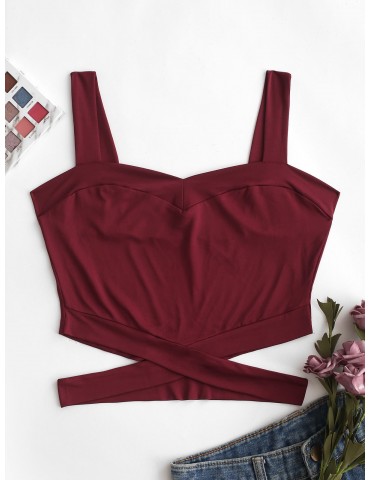  Cut Out Crop Solid Tank Top - Red Wine M
