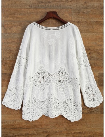 Crochet Plunge Beach Cover-Up Dress - White