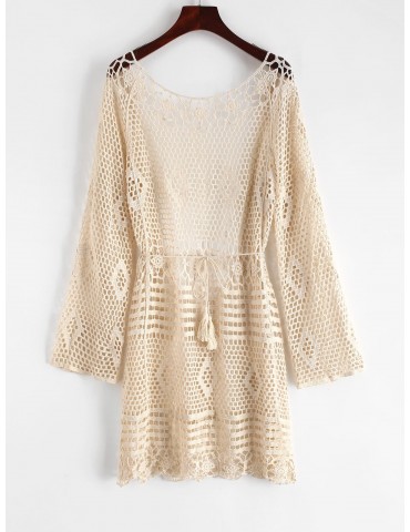 Crochet Backless Cover Up Dress - Warm White