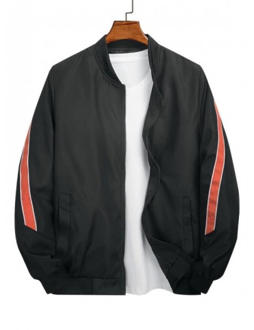 Color Spliced Pocket Design Zip Up Jacket - Black Xl