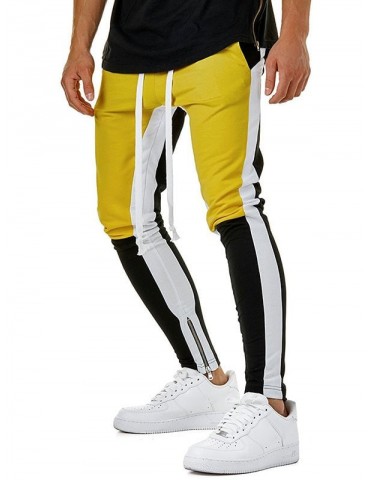 Color Block Hem Zipper Track Pants - Yellow M