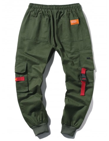 Applique Long Cargo Jogger Pants - Army Green S