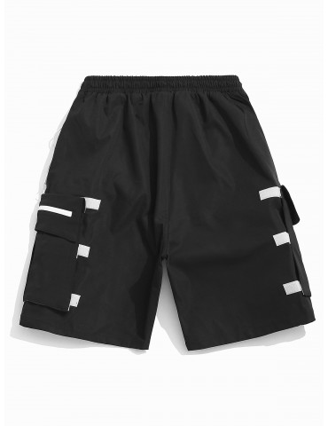 Detachable Pocket Elastic Casual Shorts - Black M