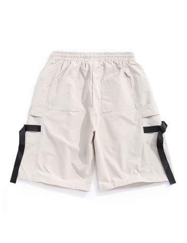 Buckle Strap Applique Multi-pocket Casual Shorts - Light Khaki S
