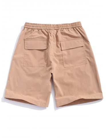Applique Flap Pocket Color Block Spliced Shorts - Camel Brown M
