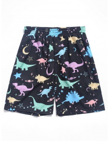 Dinosaur Moon And Star Print Board Shorts - Black Xl