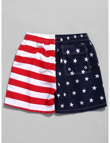American Flag Print Casual Board Shorts - Red S