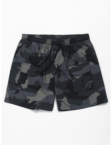 Elastic Camouflage Print Casual Shorts - Gray Xs