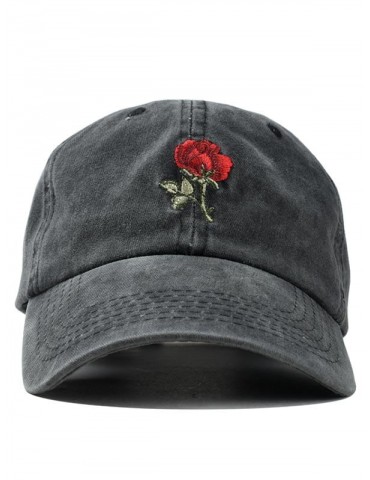 Embroidered Rose Baseball Cap - Black