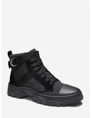 Brushed Belted Accent Cargo Canvas Boots - Black Eu 44