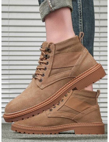 Casual Patch Suede Mid Top Cargo Shoes - Brown Eu 43